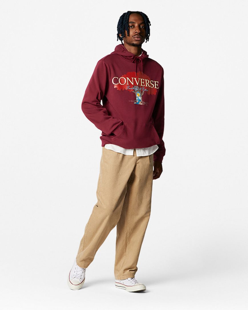 Men's Converse Tree of Life Pullover Hoodie Dark Red | AU 43C98B